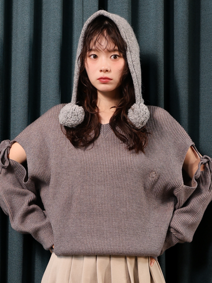 【Coming soon...】スリーブリボンニットトップス( 11月上旬~11月中旬発送予定)